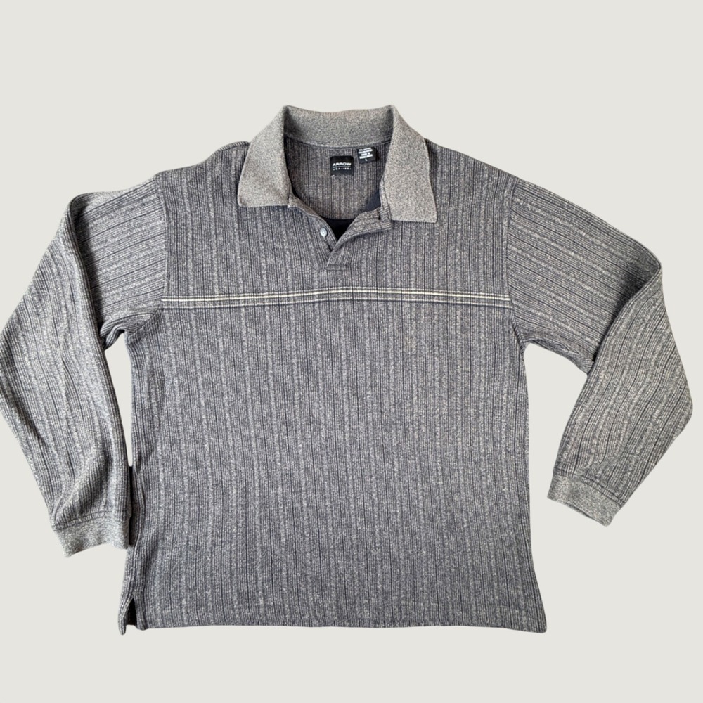 Arrow USA 1851 Mens Grey Ribbed Long Sleeve Polo Shirt Large PC-757